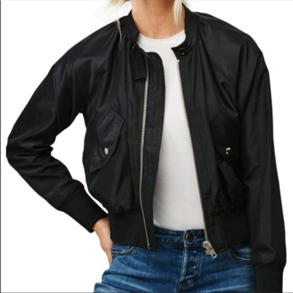 FREE PEOPLE Midnight Black Bomber Jacket